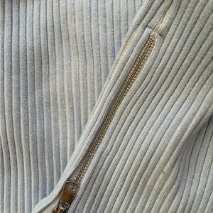 Varley Light Gray Ribbed Crew Sweater with Zip Detail
